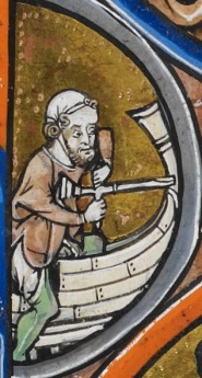 British Library, Add MS 50000 (the 'Oscott Psalter) c 1265-1270, Noa bygger arken, brystbor